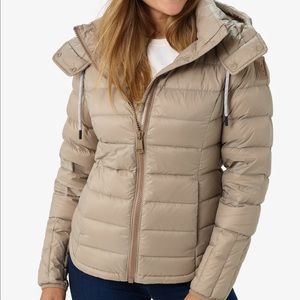 Women's Quilted Hooded Puffer Jacket - Beige